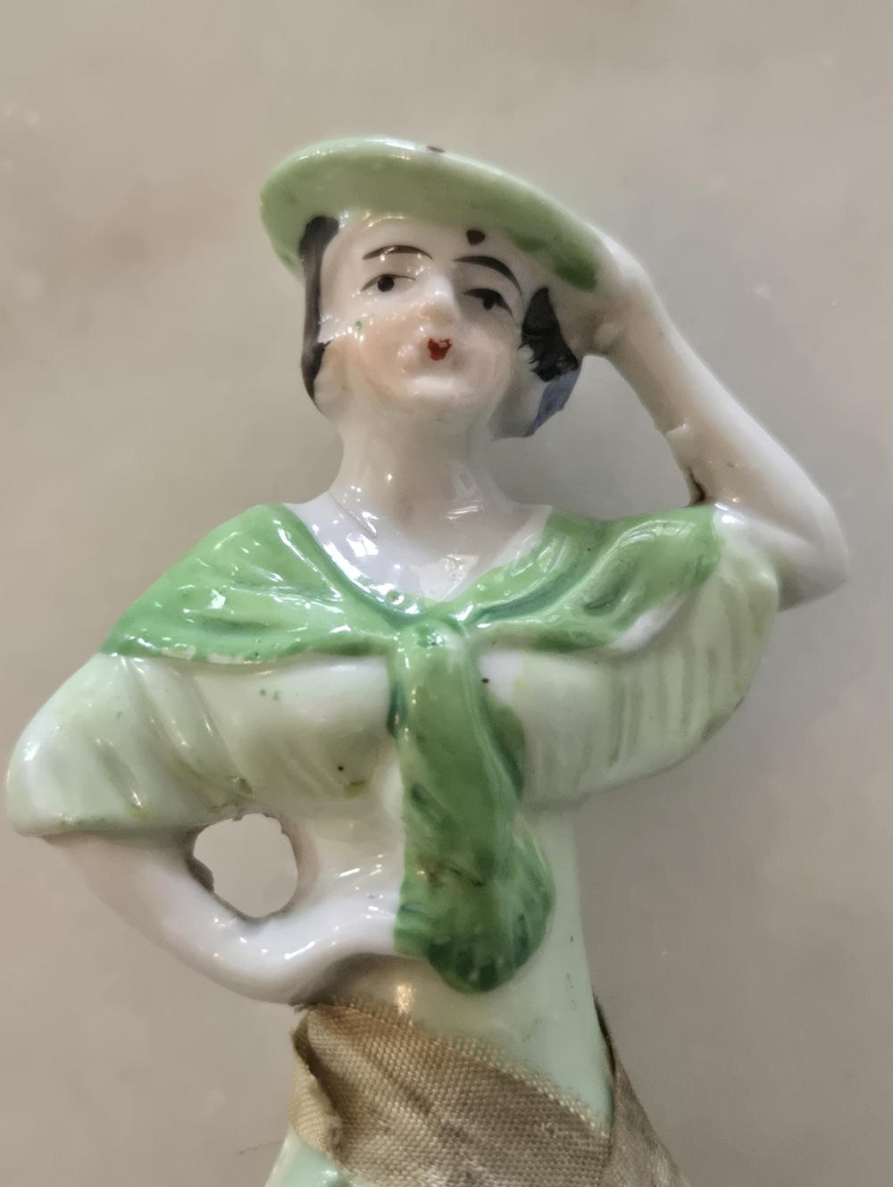 Vtg 1920s Porcelain Boudoir Brush, Vanity, Duster, Japanese(?),